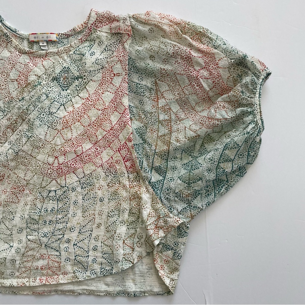 Anthropologie Eri + Ali Briony Batwing Sleeve Top Green, Orange, Blue and Ivory - Picture 9 of 16